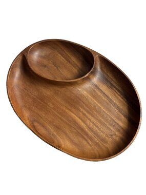 Serving Snack Bowl Wooden Monkey Pod Hardwood Snack Ware Tray MCM VTG